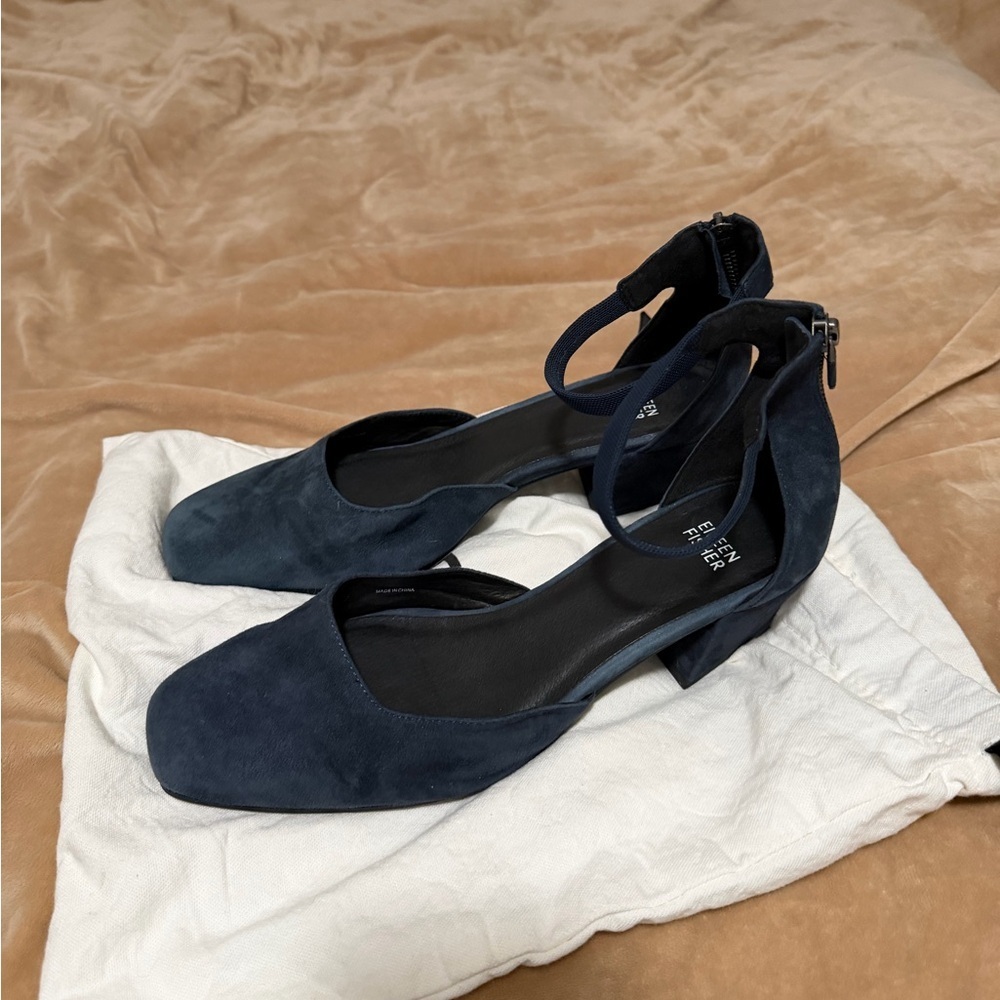 eileen fisher Veery Womens Suede Navy Blue Square Toe Block Heels Women’s 10